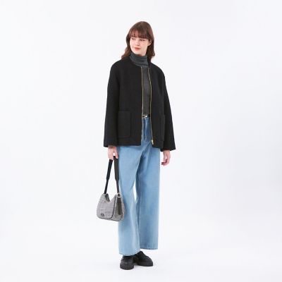 WEB＆一部店舗限定】ウールパイルノーカラーショートコート