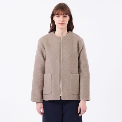 WEB＆一部店舗限定】ウールパイルノーカラーショートコート