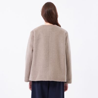 WEB＆一部店舗限定】ウールパイルノーカラーショートコート