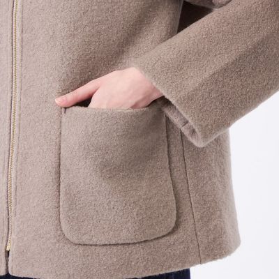 WEB＆一部店舗限定】ウールパイルノーカラーショートコート