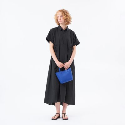 マッキントッシュフィロソフィーバンドカラー　ロングギャザーワンピース　ネイビーM サイドギャザーワンピース | MACKINTOSH PHILOSOPHY (Women