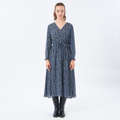 LEONARD ネイビー フラワープリント ワンピース LEONARD - 極美品 レオナール LEONARD FASHION ワンピース ドレス