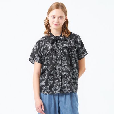 ＜MACKINTOSH PHILOSOPHY (Women)＞ドローイングフラワーボウタイブラウス