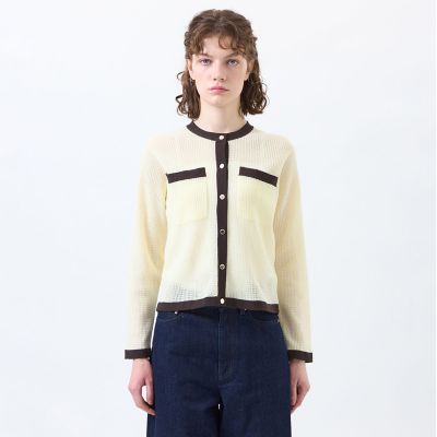 machatt アモッサワッフルカーディガン　イエロー　マチャット 一部店舗/WEB限定》TORRAZZO DONNAワッフル風編みビジューカーデ/le