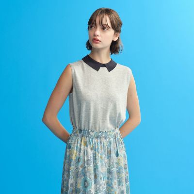 ＜MACKINTOSH PHILOSOPHY (Women)＞【Ｂｉ－ｃｏｌｏｒ　Ｋｎｉｔ　Ｐｏｌｏ（バイカラーニットポロ）】ノースリーブ