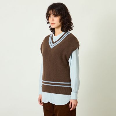 45R チルデンニットソーのベスト R刺繍 グレー 日本製 コットン GREY LABEL チルデンニットベスト | MACKINTOSH PHILOSOPHY