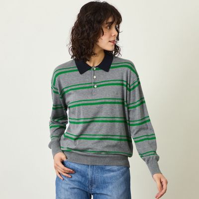 GREY LABEL ファインコットンボーダーポロニット