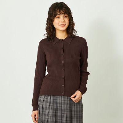 ＜MACKINTOSH PHILOSOPHY (Women)＞ＧＲＥＹ　ＬＡＢＥＬ　衿付ニットカーディガン