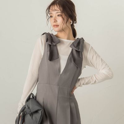リボンショルダーサロペット≪手洗い可能≫