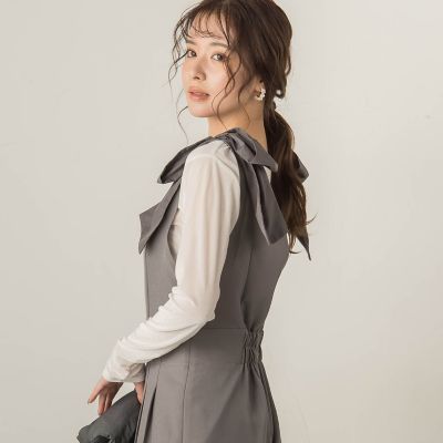 リボンショルダーサロペット≪手洗い可能≫