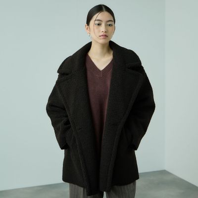  PARTY ミドルフェイクムートンコート （ブラック） MONO-MART（モノマート） ムートンコート ボアコート 「襟元2WAY＆