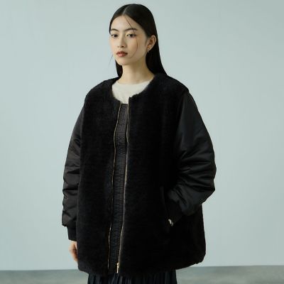 ＜VICKY（Women）＞ボア切替ノーカラーミドルコート