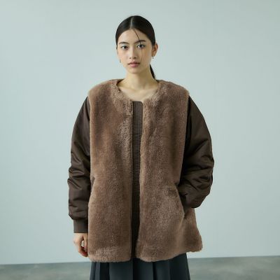 レザーライク ノーカラー ミドル コート ボア切替ノーカラーミドルコート | VICKY（Women）/ビッキー | 三越