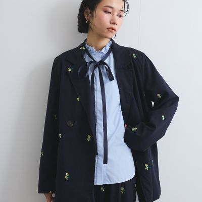 ツイルフラワー刺繍ジャケット≪手洗い可能≫
