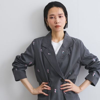 ツイルフラワー刺繍ジャケット≪手洗い可能≫