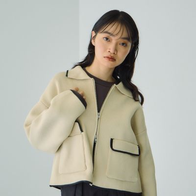 エスカーダ●極美品●ジュエリー柄 コットンニット リブジップブルゾン 手洗い可 エスカーダ○極美品○ジュエリー柄 コットンニット リブジップ