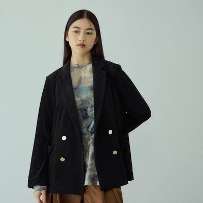 Quartet UMEDA オーダージャケット ベロア 裏地ペイズリー ブラック シアーベロアダブルテーラージャケット | VICKY（Women