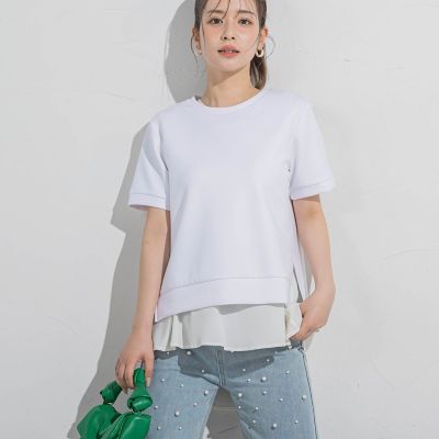 【セットでお得！アンサンブル】サイドスリットＴシャツ＋ペプラムタンク≪洗濯機で洗える≫