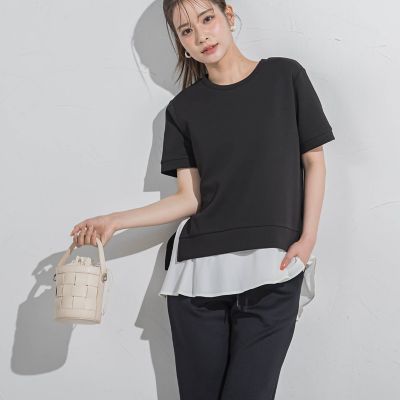 ＜VICKY（Women）＞【セットでお得！アンサンブル】サイドスリットＴシャツ＋ペプラムタンク≪洗濯機で洗える≫