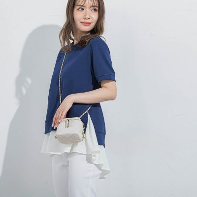 【セットでお得！アンサンブル】サイドスリットＴシャツ＋ペプラムタンク≪洗濯機で洗える≫