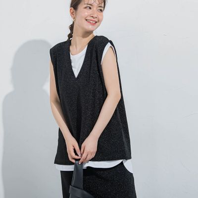 ＜VICKY（Women）＞【セットアップ対応】ラメＶタンクトップ≪手洗い可能≫