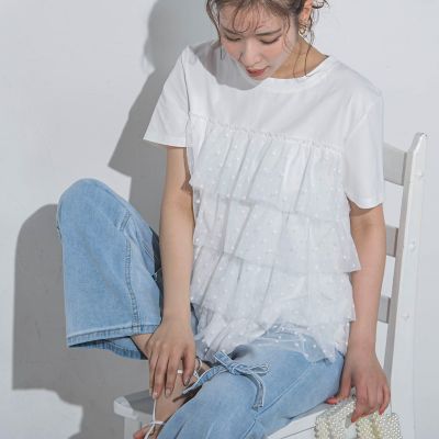 ＜VICKY（Women）＞【ドットシリーズ】チュールティアードＴシャツ≪洗濯機で洗える≫