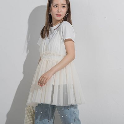 【アンサンブル】チュールビスチェ×Ｔシャツセット≪洗濯機で洗える≫