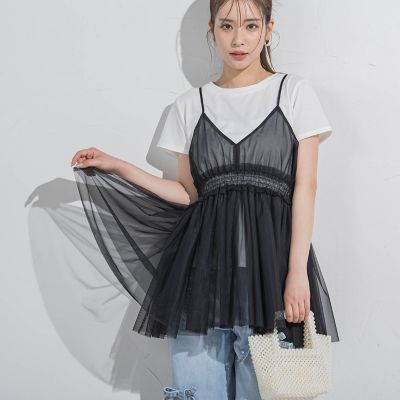 【アンサンブル】チュールビスチェ×Ｔシャツセット≪洗濯機で洗える≫