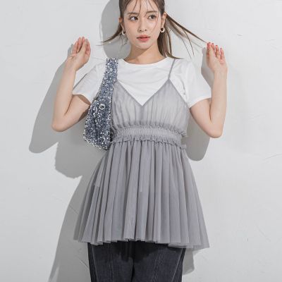 【アンサンブル】チュールビスチェ×Ｔシャツセット≪洗濯機で洗える≫