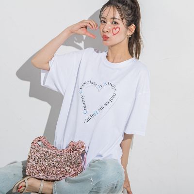 ＜VICKY（Women）＞ハートプリントＴシャツ≪手洗い可能≫