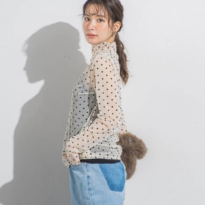 ドットフロッキーチュールモックネック≪手洗い可能≫