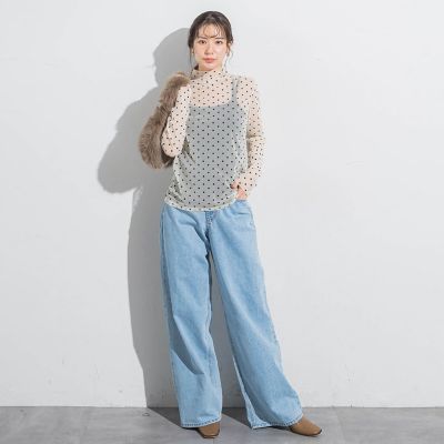 ドットフロッキーチュールモックネック≪手洗い可能≫