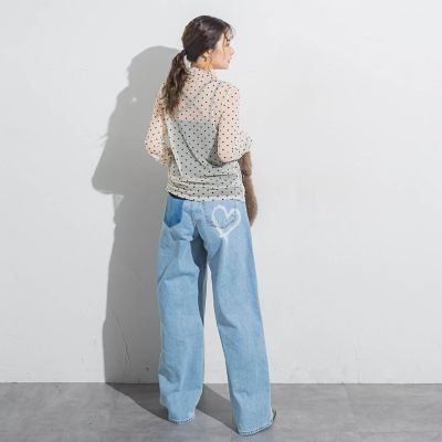 ドットフロッキーチュールモックネック≪手洗い可能≫