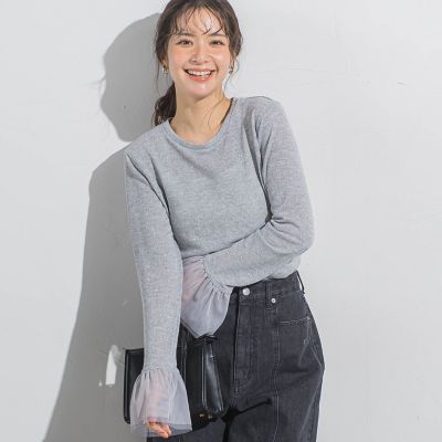 袖チュールシルバーラメ天竺トップス≪手洗い可能≫ | VICKY（Women