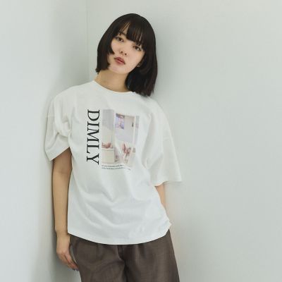 配色フォトプリントＴシャツ≪手洗い可能≫