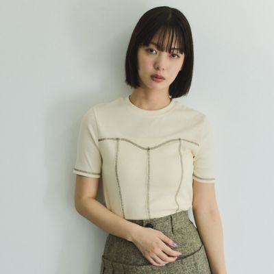 カットリブハイショクステッチＴシャツ≪手洗い可能≫