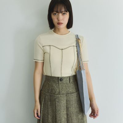 カットリブハイショクステッチＴシャツ≪手洗い可能≫
