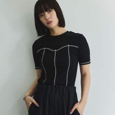 カットリブハイショクステッチＴシャツ≪手洗い可能≫