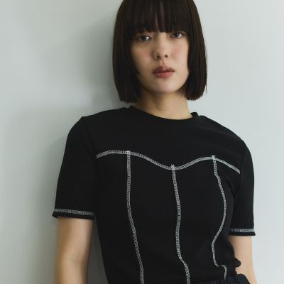 カットリブハイショクステッチＴシャツ≪手洗い可能≫
