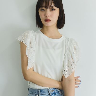 【SALE】VICKY（Women）/ビッキー レース切り替えカットトップス&#8810;手洗い可能&#8811; 02オフホワイト 【三越伊勢丹/公式】