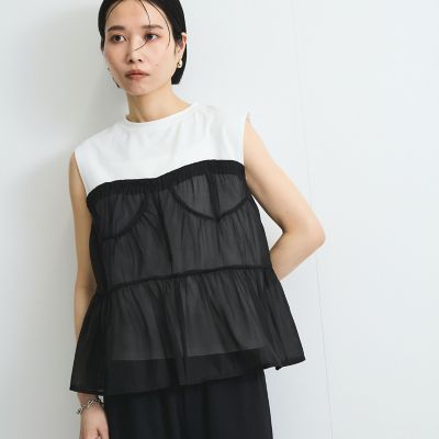 ＜VICKY（Women）＞オーガンジービスチェドッキングトップス≪手洗い可能≫