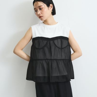 オーガンジービスチェドッキングトップス≪手洗い可能≫