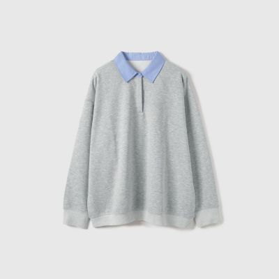 本日中のみ　あさむい　コンフィーポロスウェットプルオーバーホワイト 配色ポロスウェットプルオーバー≪セットアップ対応／手洗い可能