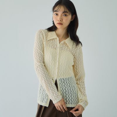 ＜VICKY（Women）＞カットレースポロトップス≪手洗い可能≫