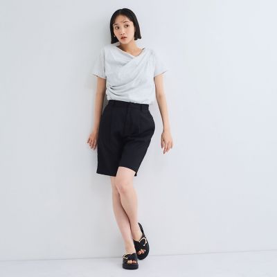 未使用に近い　ノーアイディー　青系 ベロア ドレープアシンメトリー長袖カットソー 安く 買う 方法ファッション - 未使用に近い ノーアイディー 青