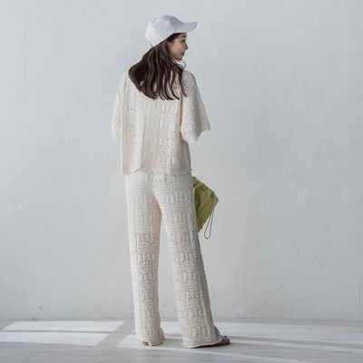 【セットアップ対応】かぎ針ニットパンツ≪手洗い可能≫