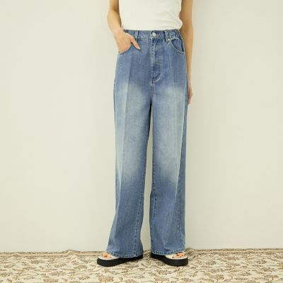 ＜VICKY（Women）＞サイドゴムセンタープレス　ストレートデニムパンツ