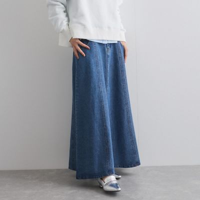 美品▲ebure エブール //デニムフレアスカート▲ネイビー　紺色 ドラマティック・フレアスカート/ウォッシャブル/ネイビー | Factelier