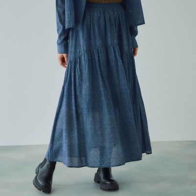 アイカツ ハンバーグ デニム風ティアードスカート キャメルレザースタッズつき アイカツ ハンバーグ デニム風ティアードスカート キャメル