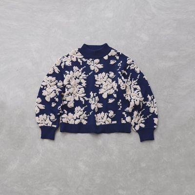 フラワーモールジャカードモックネックニット